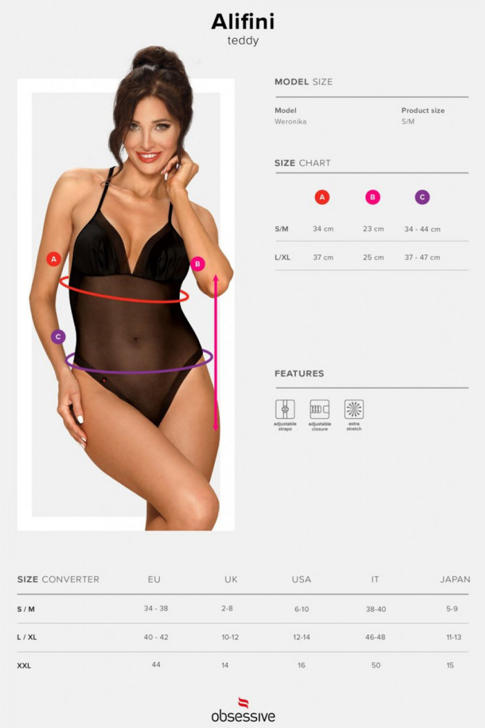 Боди прозрачное с красивой спинкой Obsessive Alifini