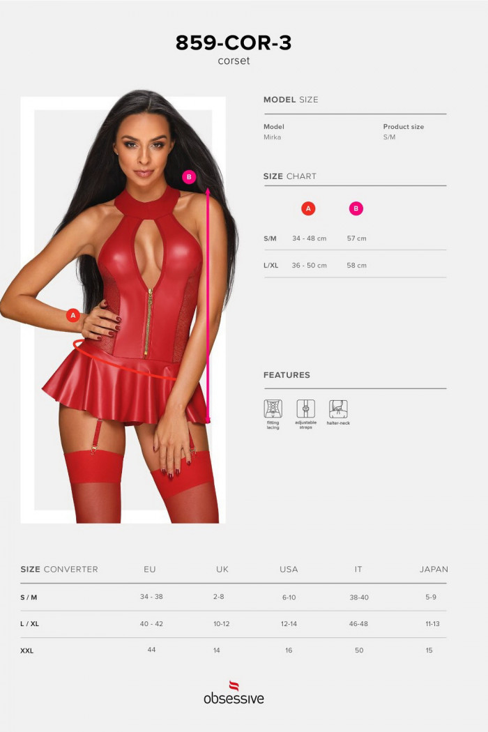 Корсет під шкіру з трусиками Obsessive 859-COR-1 Red
