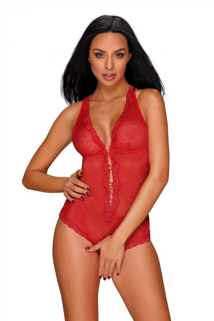 Боди с вырезом Obsessive Fiorenta Red