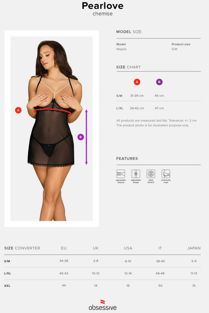 Сорочка з відкритим бюстом і трусиками Obsessive Pearlove Chemise