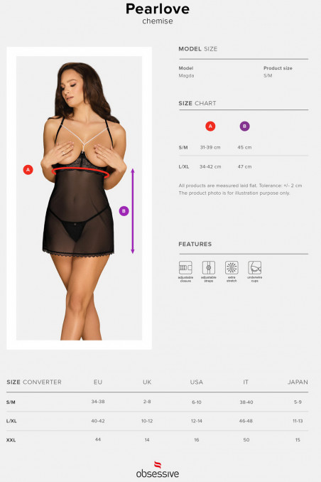 Сорочка с открытым бюстом и трусиками Obsessive Pearlove Chemise