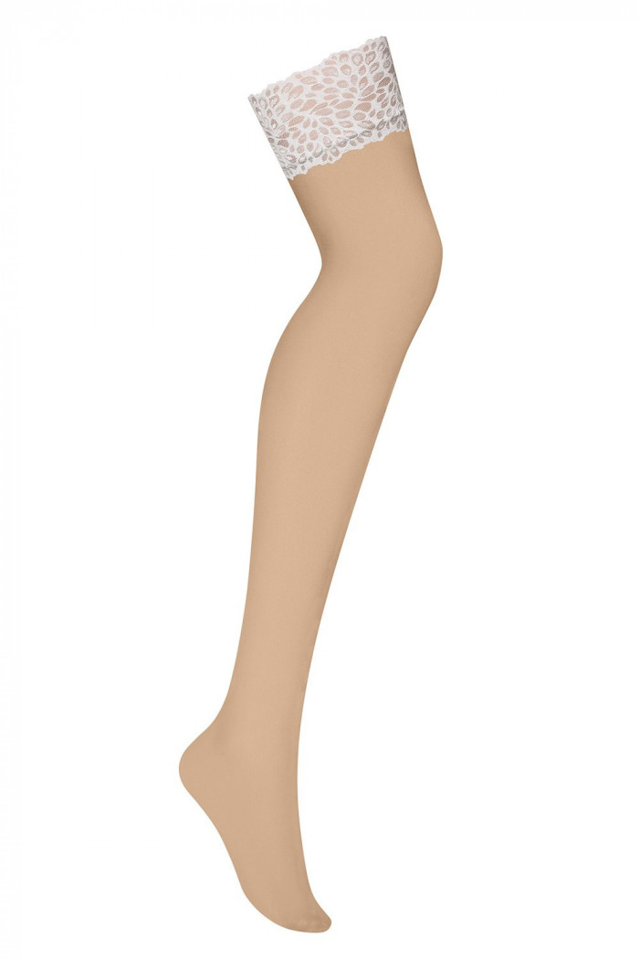 Панчохи з білим мереживом під пояс Obsessive Lilyanne