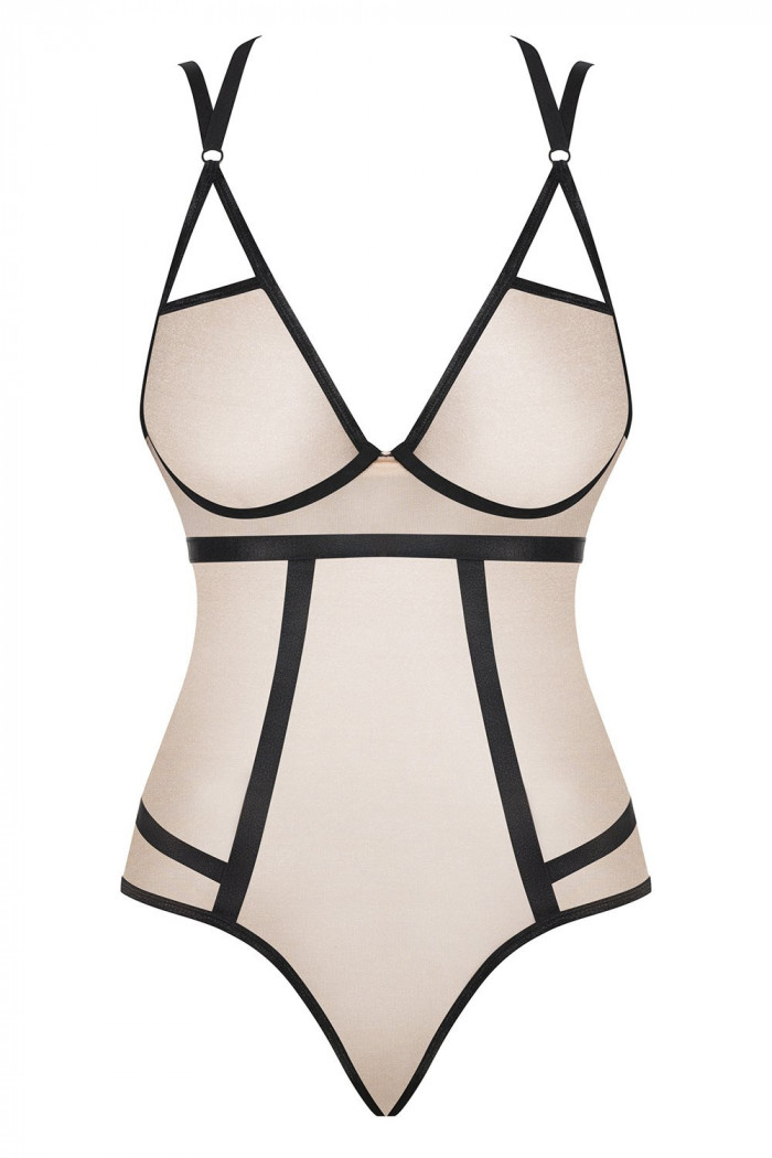 Боди прозрачное с черными полосками Obsessive Nudelia