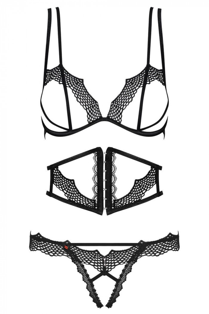 Комплект з відкритим бюстом і поясом Obsessive Bravelle