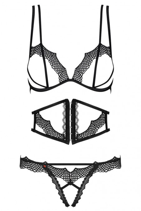 Комплект з відкритим бюстом і поясом Obsessive Bravelle