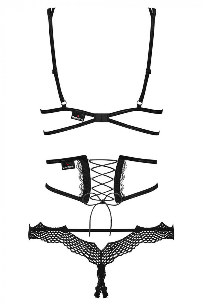 Комплект с открытым бюстом и поясом Obsessive Bravelle