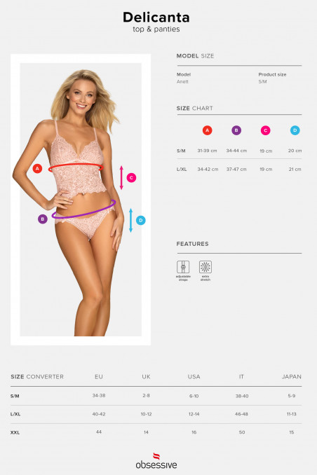 Комплект мереживний Obsessive Delicanta Top Pink