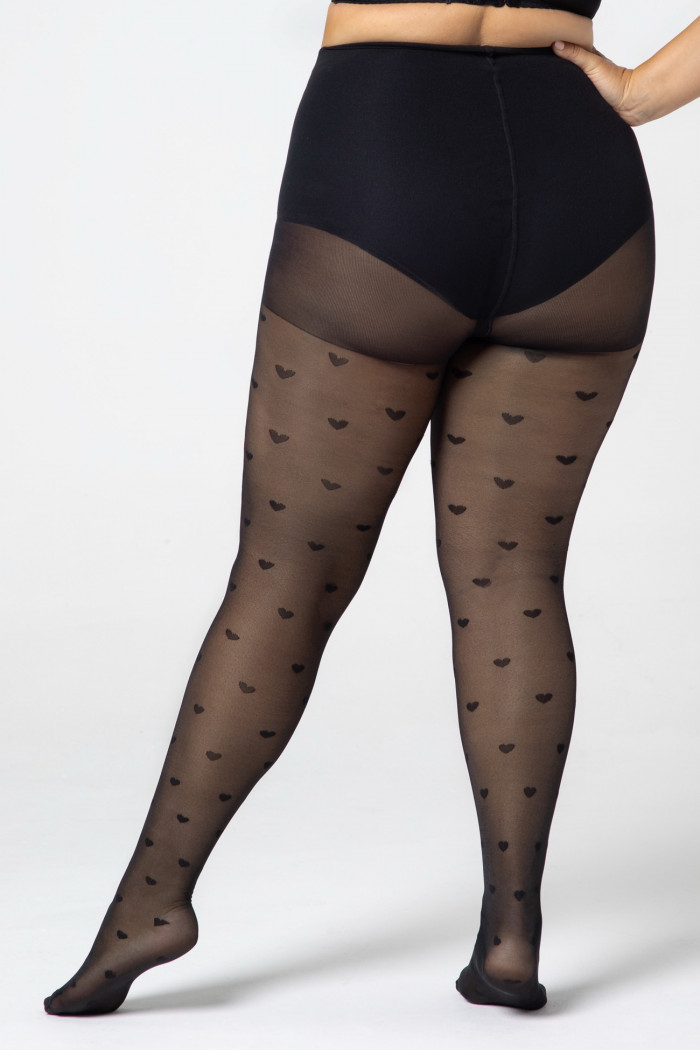 Колготки великого розміру з принтом Серця Mona Queen of Hearts 30