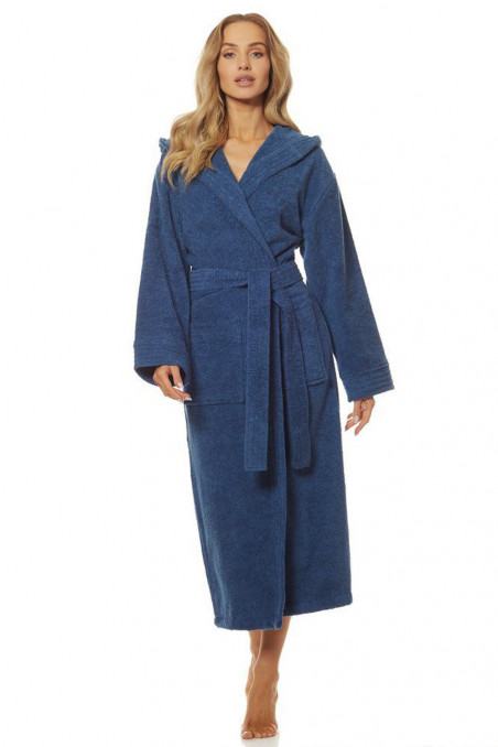 Женский махровый халат с капюшоном L&L 2102 Frotte Navy