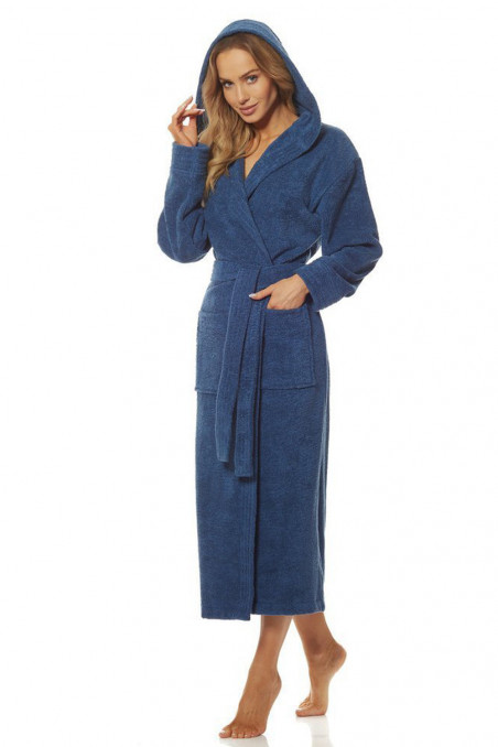 Женский махровый халат с капюшоном L&L 2102 Frotte Navy