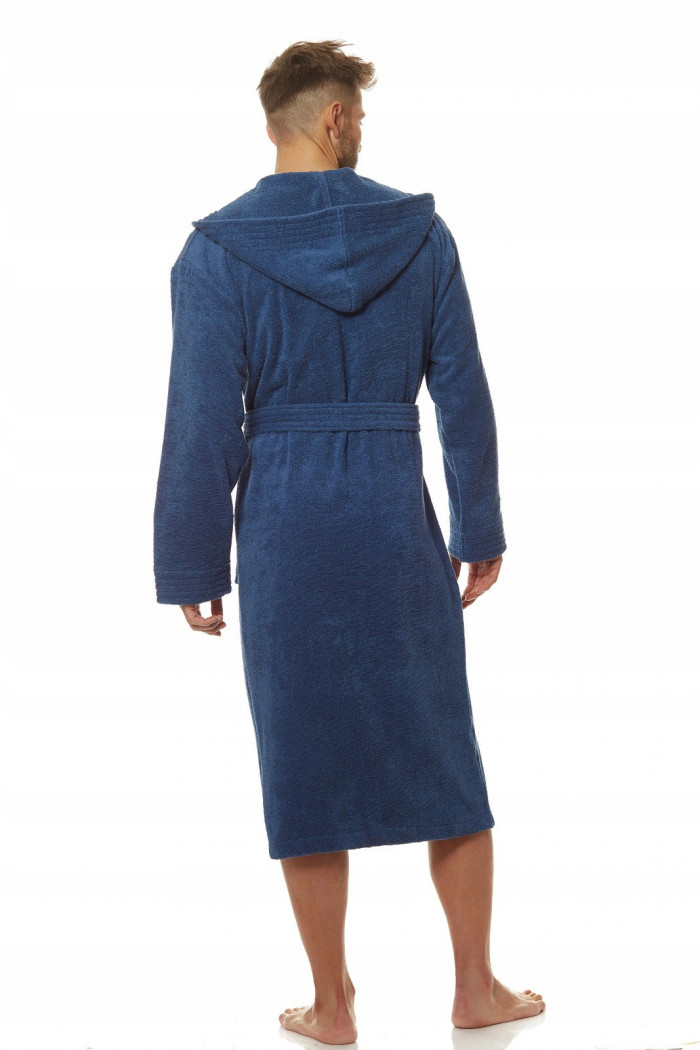 Мужской махровый халат с капюшоном L&L 2104 Frotte Navy