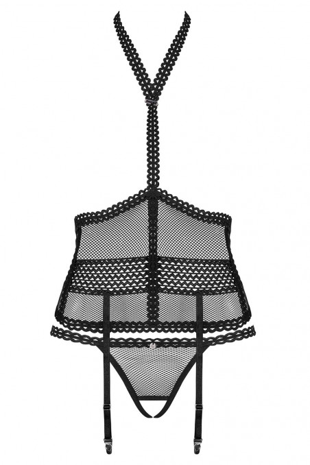Комплект з відкритим верхом та трусиками Obsessive Strapelie corset
