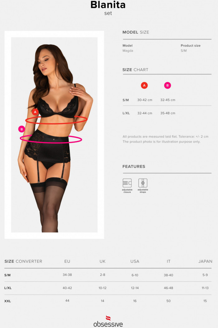 Комплект з поясом для панчіх Obsessive Blanita garter belt