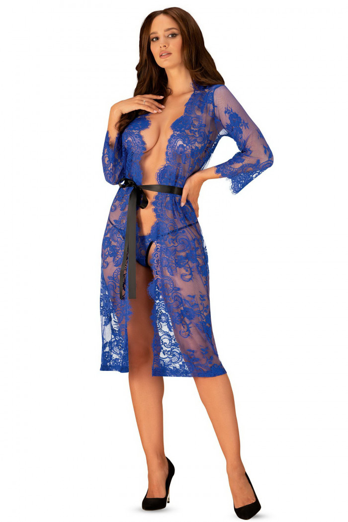 Халатик-пеньюар кружевной Obsessive Cobaltess peignoir