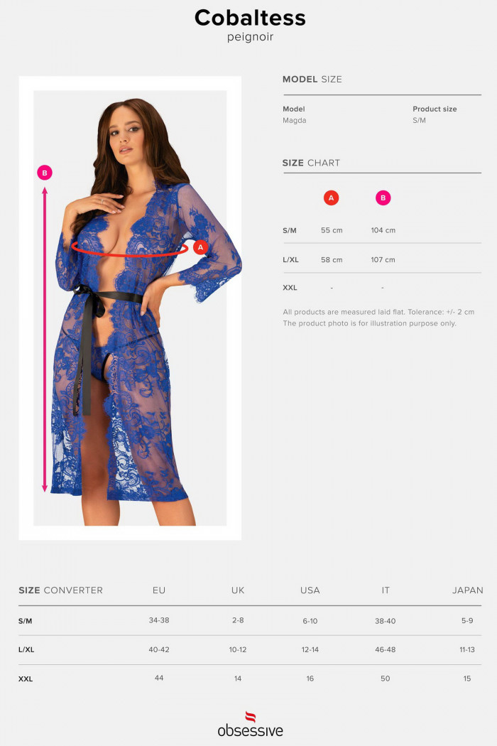 Халатик-пеньюар кружевной Obsessive Cobaltess peignoir