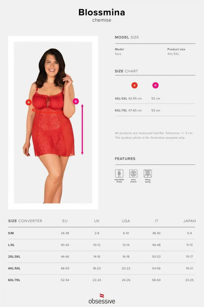 Сорочка большого размера с трусиками Obsessive Blossmina  — Заказать онлайн с доставкой