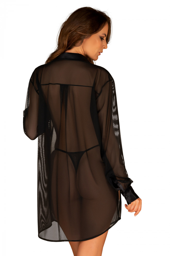 Платье-рубашка прозрачное Obsessive Stellya Black  — Заказать онлайн с доставкой