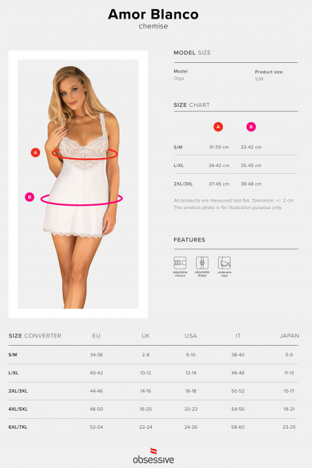 Сорочка с кружевным лифом Obsessive Amor Blanco chemise  — Заказать онлайн с доставкой