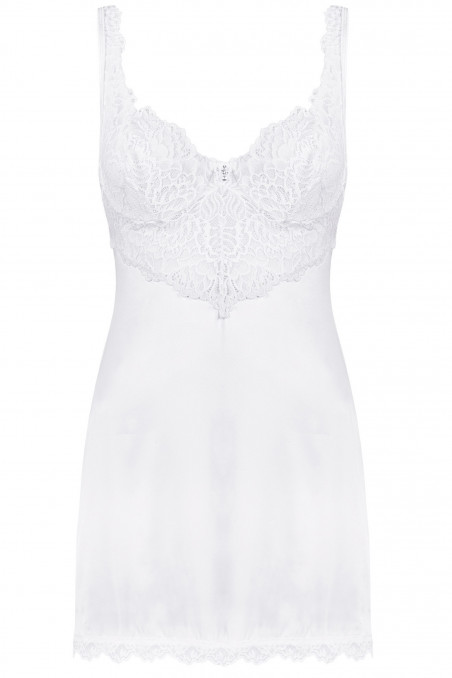 Сорочка с кружевным лифом Obsessive Amor Blanco chemise  — Заказать онлайн с доставкой