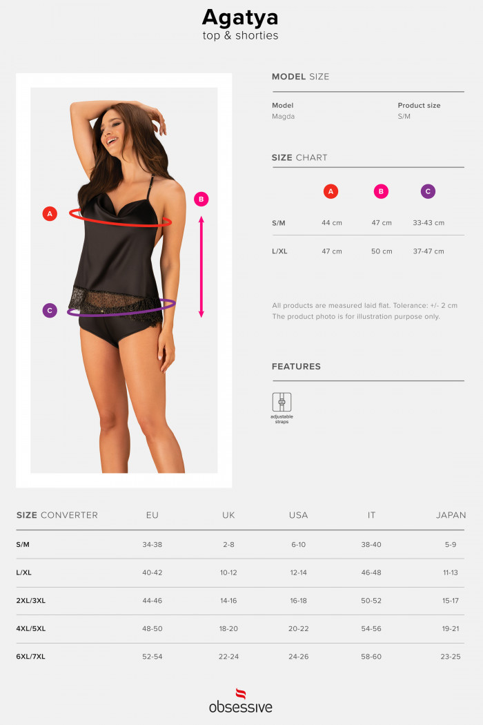 Комплект атласний з шортиками Obsessive Agatya — Купити в Dorin.shop | Ціна, Фото
