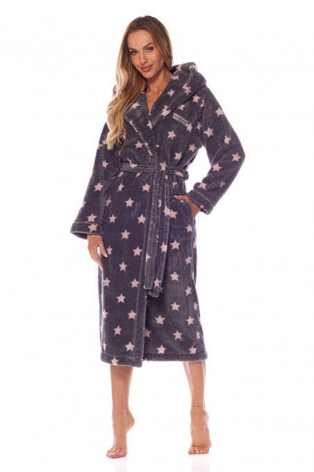 Жіночий довгий теплий халат з зірками L&L 2135 Ds Grafit — Купити в Dorin.shop | Ціна, Фото