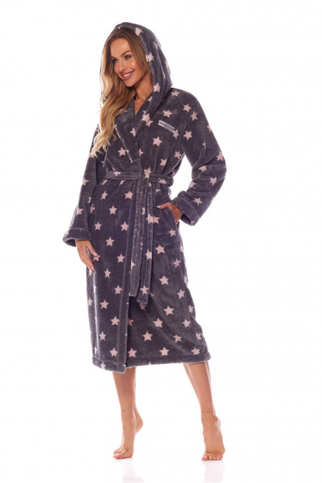 Жіночий довгий теплий халат з зірками L&L 2135 Ds Grafit — Купити в Dorin.shop | Ціна, Фото
