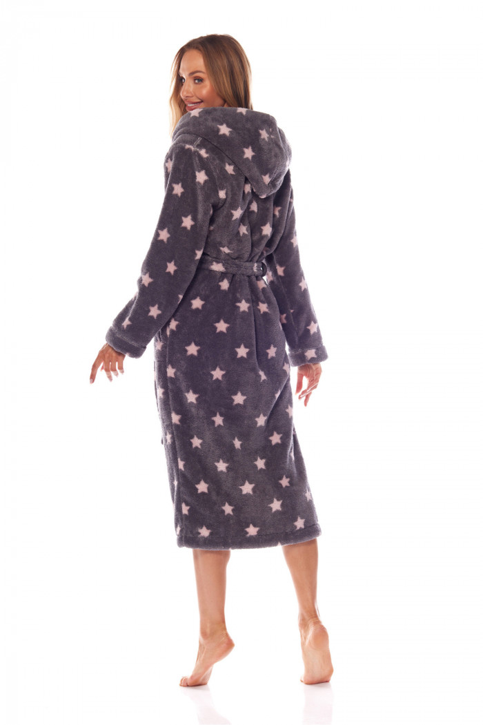 Женский длинный теплый халат со звездами L&L 2135 Ds Grafit  — Заказать онлайн с доставкой