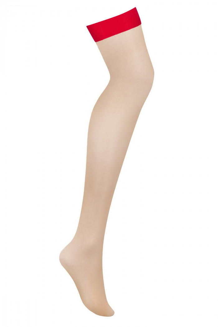 Чулки прозрачные с красной коронкой Obsessive S814 Red  — Заказать онлайн с доставкой