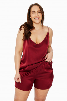Комплект сатиновий великого розміру з шортами Mona Satin Burgundy — Купити в Dorin.shop | Ціна, Фото