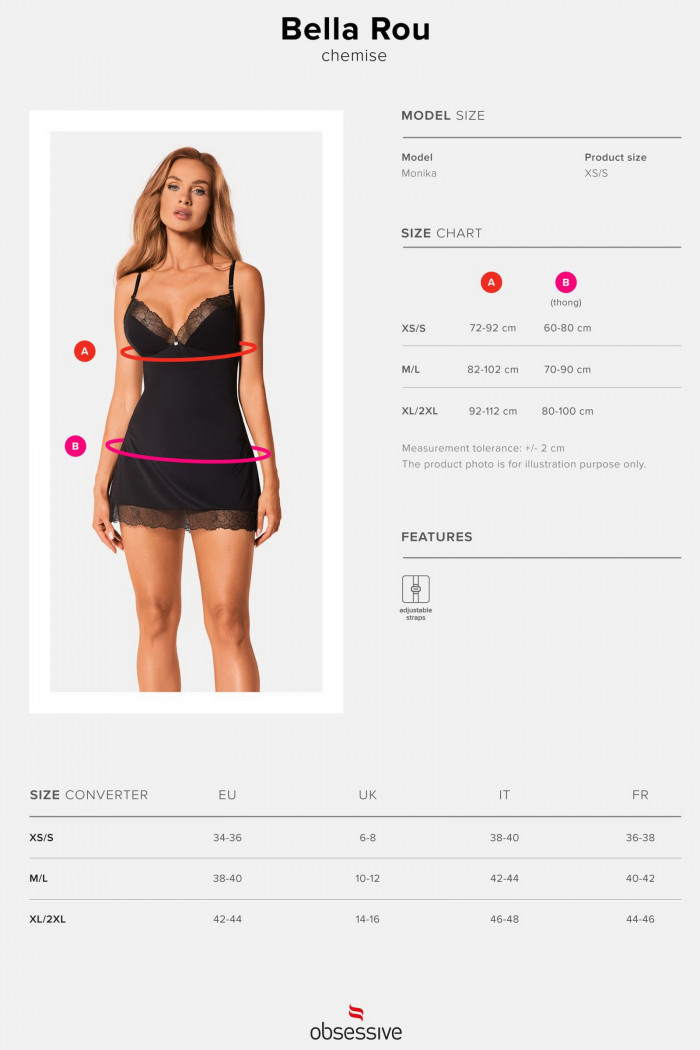 Комбинация сатиновая с трусиками Obsessive Bella Rou chemise  — Заказать онлайн с доставкой