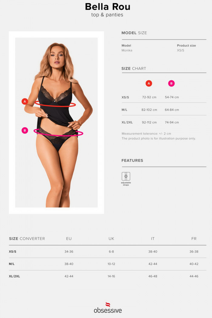 Комплект сатиновый - топ с трусиками Obsessive Bella Rou top  — Заказать онлайн с доставкой