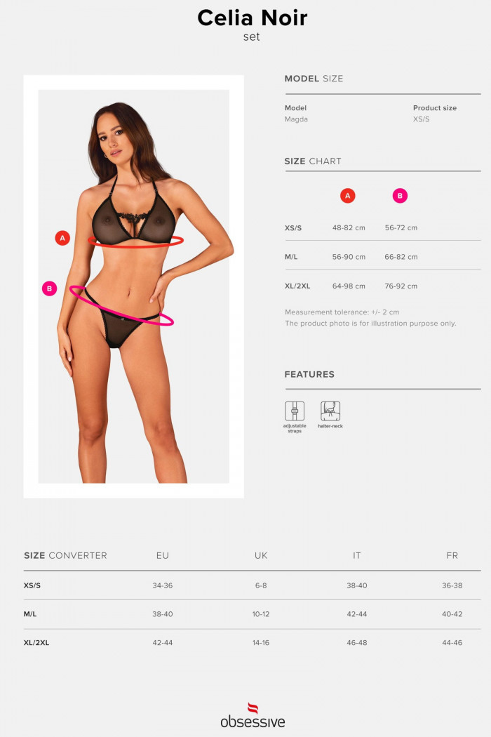 Комплект белья прозрачный Obsessive Celia Noir set  — Заказать онлайн с доставкой