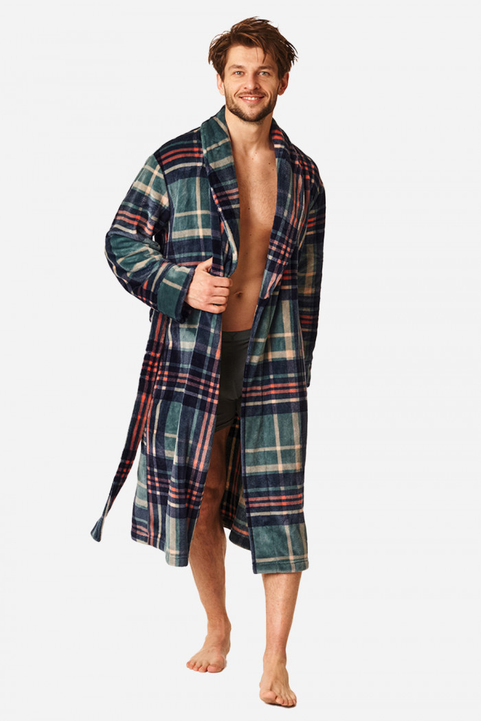 Халат мужской теплый в клетку Key MGL 476 B21  — Заказать онлайн с доставкой