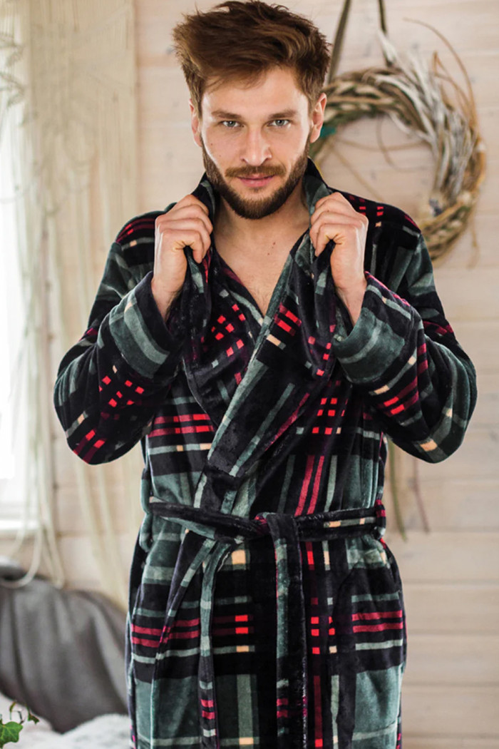 Халат мужской теплый в клетку Key MGL 476 B21  — Заказать онлайн с доставкой