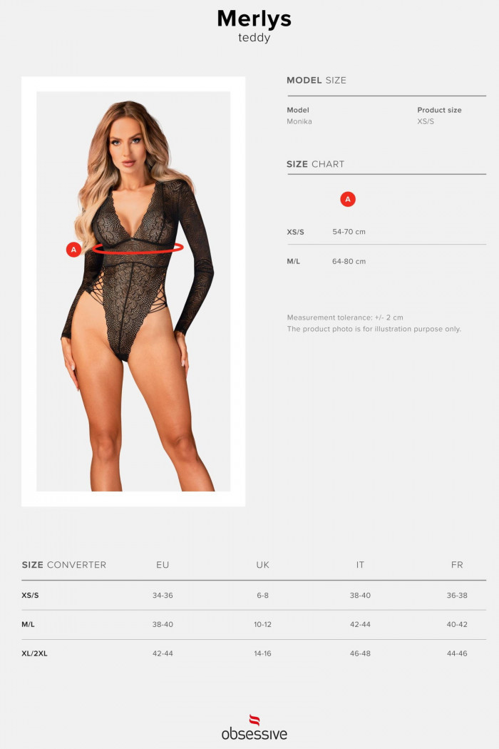 Боди кружевное с длинным рукавом Obsessive Merlys  — Заказать онлайн с доставкой