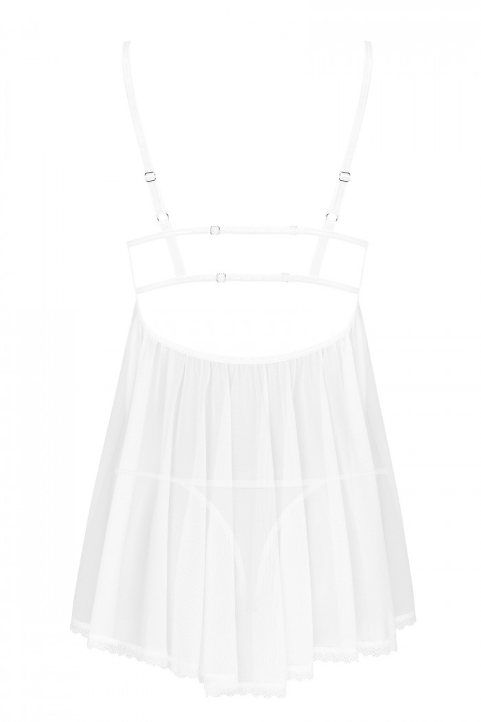 Прозрачная белая сорочка с трусиками Obsessive Heavenlly babydoll  — Заказать онлайн с доставкой