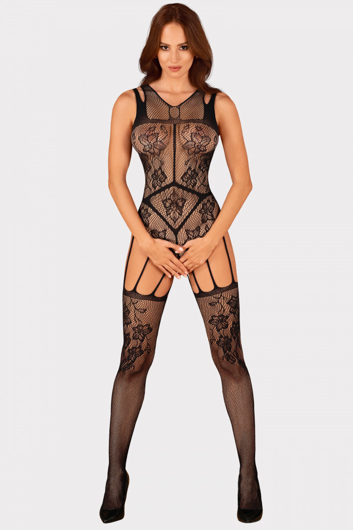 Комбинезон-сетка ажурный с чулками Obsessive F239  — Заказать онлайн с доставкой