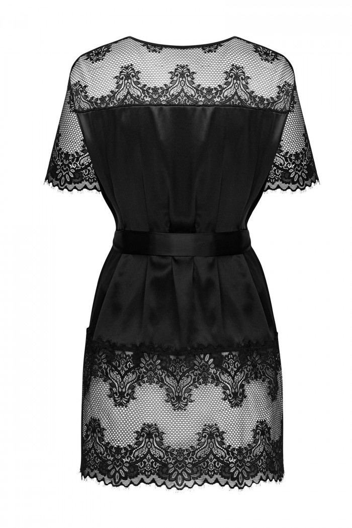 Халат сатиновый с кружевом Obsessive Maderris peignoir  — Заказать онлайн с доставкой