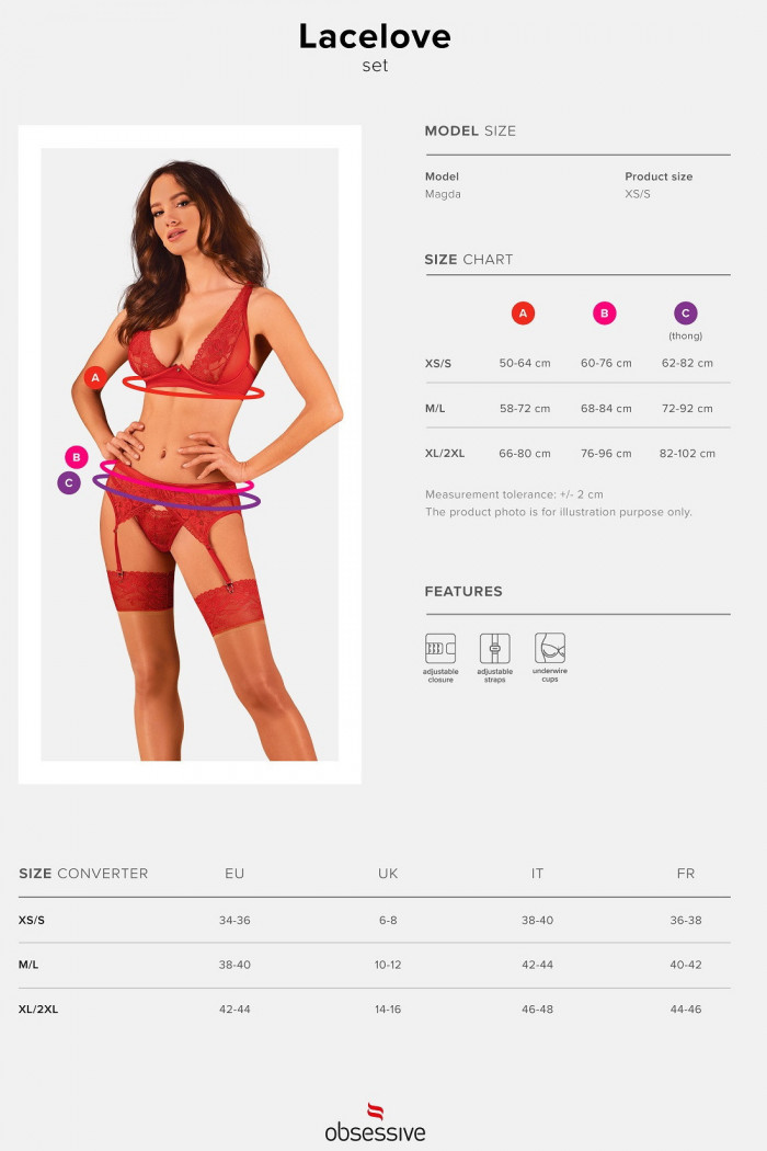 Комплект белья кружевной с поясом Obsessive Lacelove set  — Заказать онлайн с доставкой
