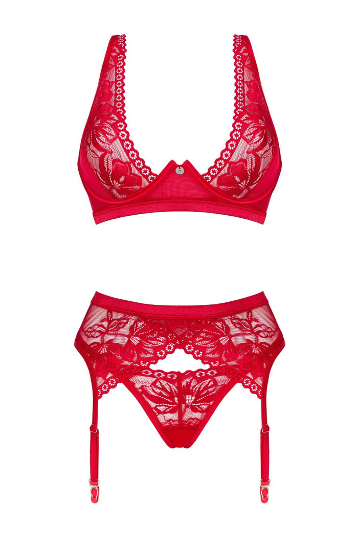 Комплект белья кружевной с поясом Obsessive Lacelove set  — Заказать онлайн с доставкой