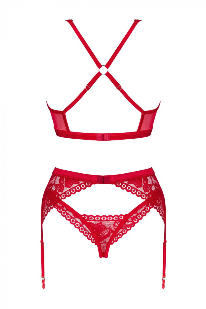 Комплект белья кружевной с поясом Obsessive Lacelove set  — Заказать онлайн с доставкой