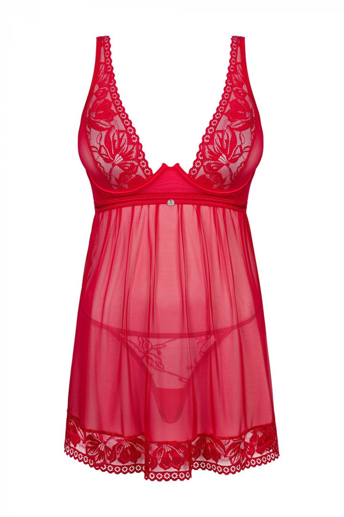 Прозрачная сорочка с трусиками Obsessive Lacelove babydoll  — Заказать онлайн с доставкой