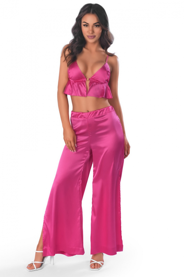 Комплект домашній атласний з топом та брюками Anais Magenta set pants • Dorin.shop