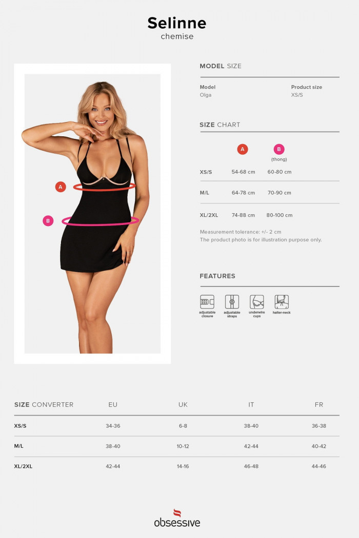 Комбінація сатинова з трусиками Obsessive Selinne chemise — Купити в Dorin.shop | Ціна, Фото