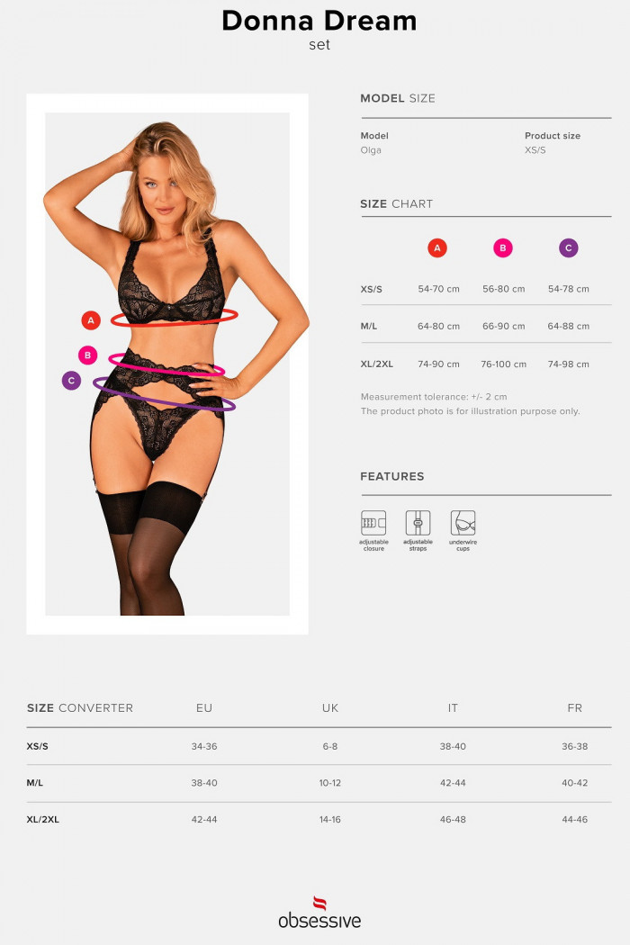 Комплект белья кружевной с поясом Obsessive Donna Dream set  — Заказать онлайн с доставкой