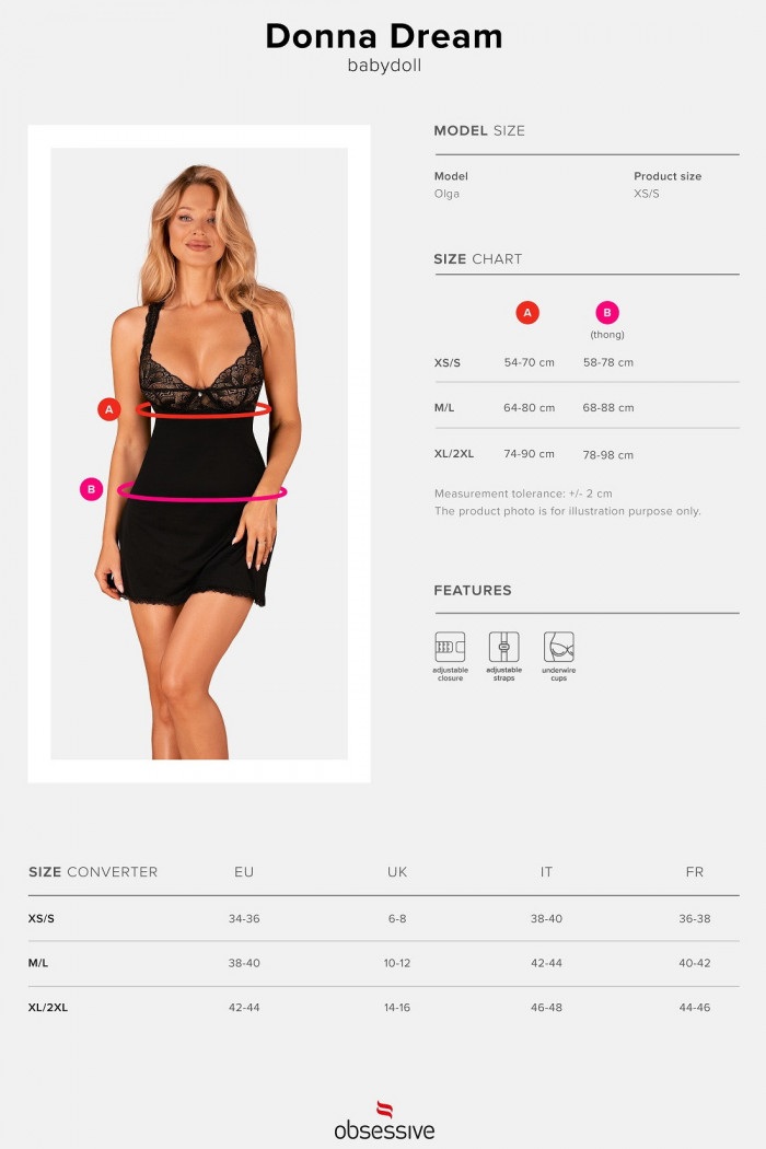 Комбінація з мереживним ліфом Obsessive Donna Dream babydoll — Купити в Dorin.shop | Ціна, Фото