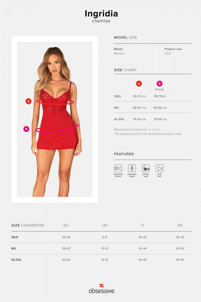 Комбинация женская с кружевным лифом Obsessive Ingridia chemise  — Заказать онлайн с доставкой