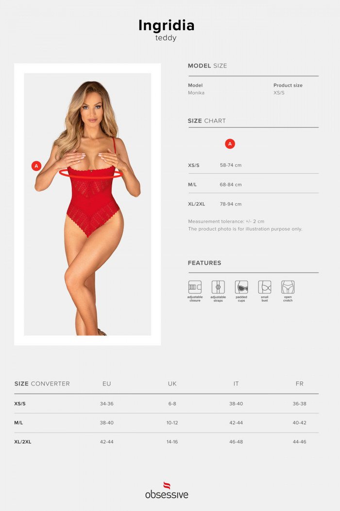 Боди красное открытое с вырезами Obsessive Ingridia  — Заказать онлайн с доставкой