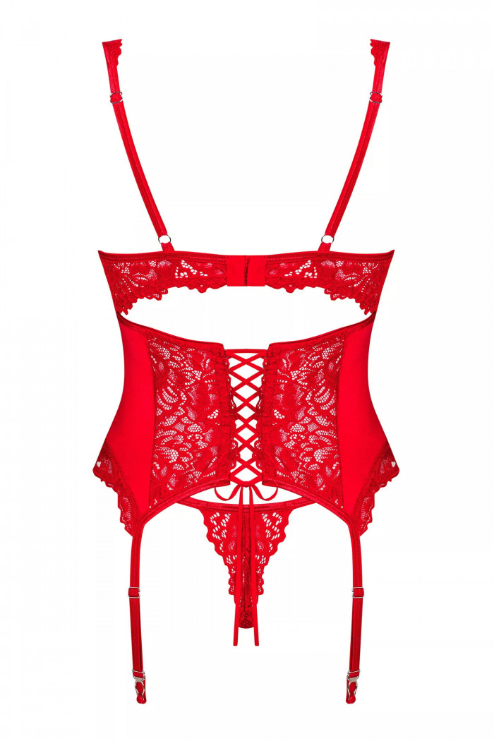 Корсет кружевной красный с трусиками Obsessive Amor Cherris corset  — Заказать онлайн с доставкой