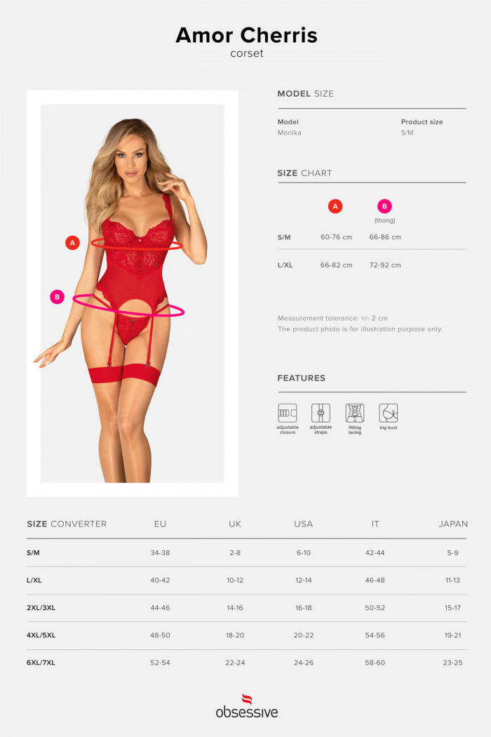 Корсет кружевной красный с трусиками Obsessive Amor Cherris corset  — Заказать онлайн с доставкой
